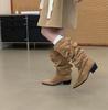 Pointed pile boots autumn and winter new belt buckle high knight boots thick heel pleated boots