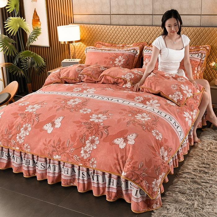 Maternal And Infant Grade Thickened Milk Fleece Four-Piece Set, Double-Sided Coral Fleece Fleece Quilt Cover, Flannel Bed Sheet