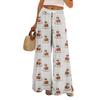 Women Summer Boho Palazzo Pants High Waist Wide Leg Halloween Printing Casual Trousers With Pockets