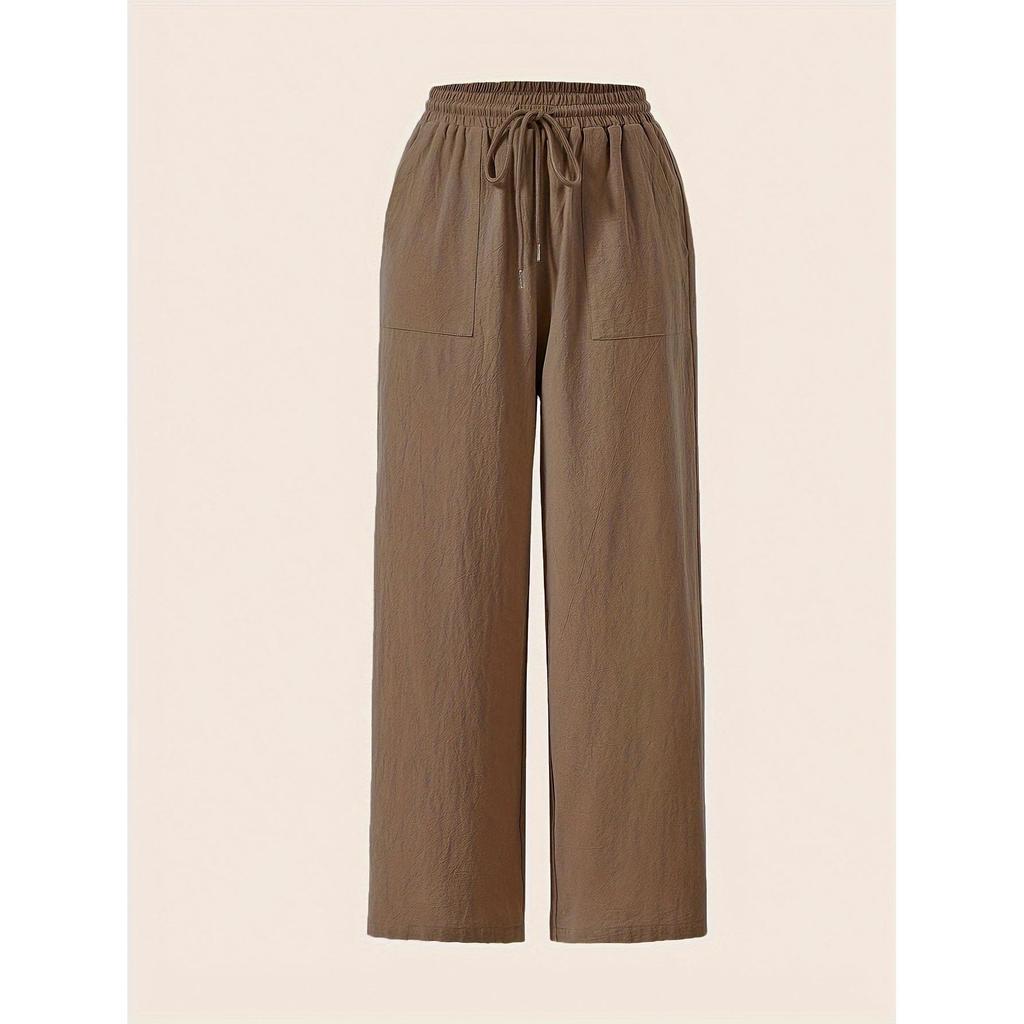 2025 Women's Casual Solid Color Drawstring Straight-Leg Pants - Spring & Autumn Collection