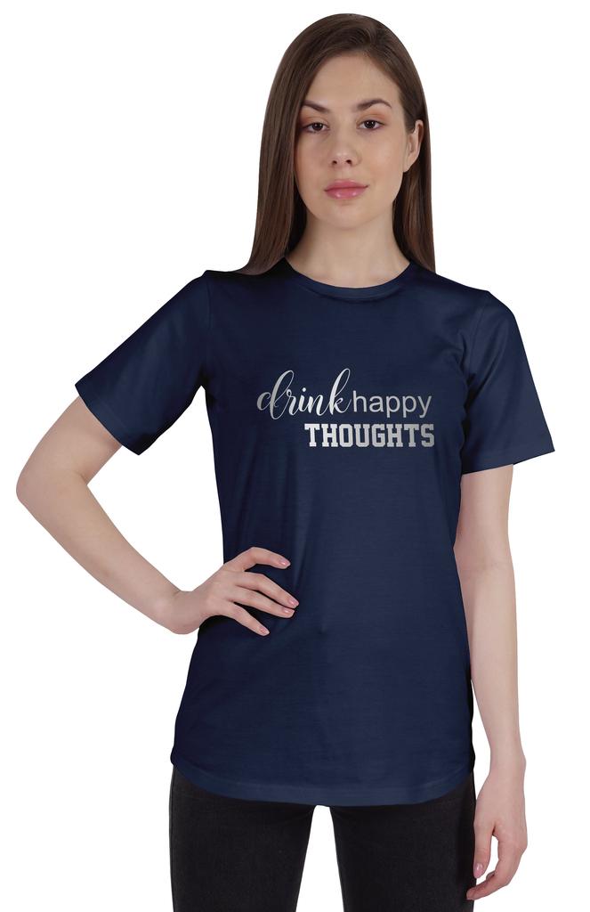 Inkmeso Damen Zitat Top   Trink fröhliche Gedanken   Grafikdruck T-Shirt