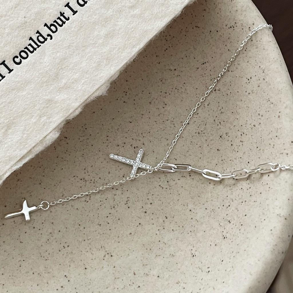 S925 Sterling Silver Necklaces For Women Simple Fashion Minimalist Cross Shape Necklaces Birthday Gift