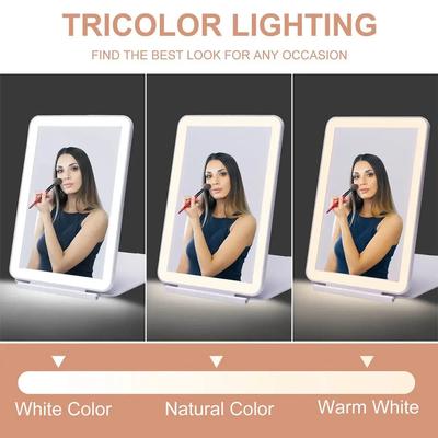 Espelho de Maquilhagem Recarregável por USB Tela Sensível ao Toque Escurecimento 3 Modos de Luz Espelho de Maquilhagem Espelhos Cosméticos HD Espelho LED Dobrável