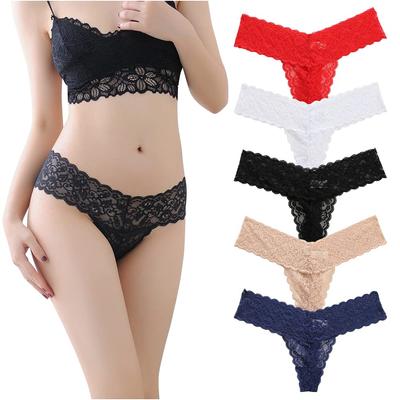 TUOTISI Lace Tanga Sexy Cute Pack of 5 Women's T-Back Panties, Cache-Coeur Lace, Underwear, Lace, Underwear, Sheer, (LL, 220-3019-5)