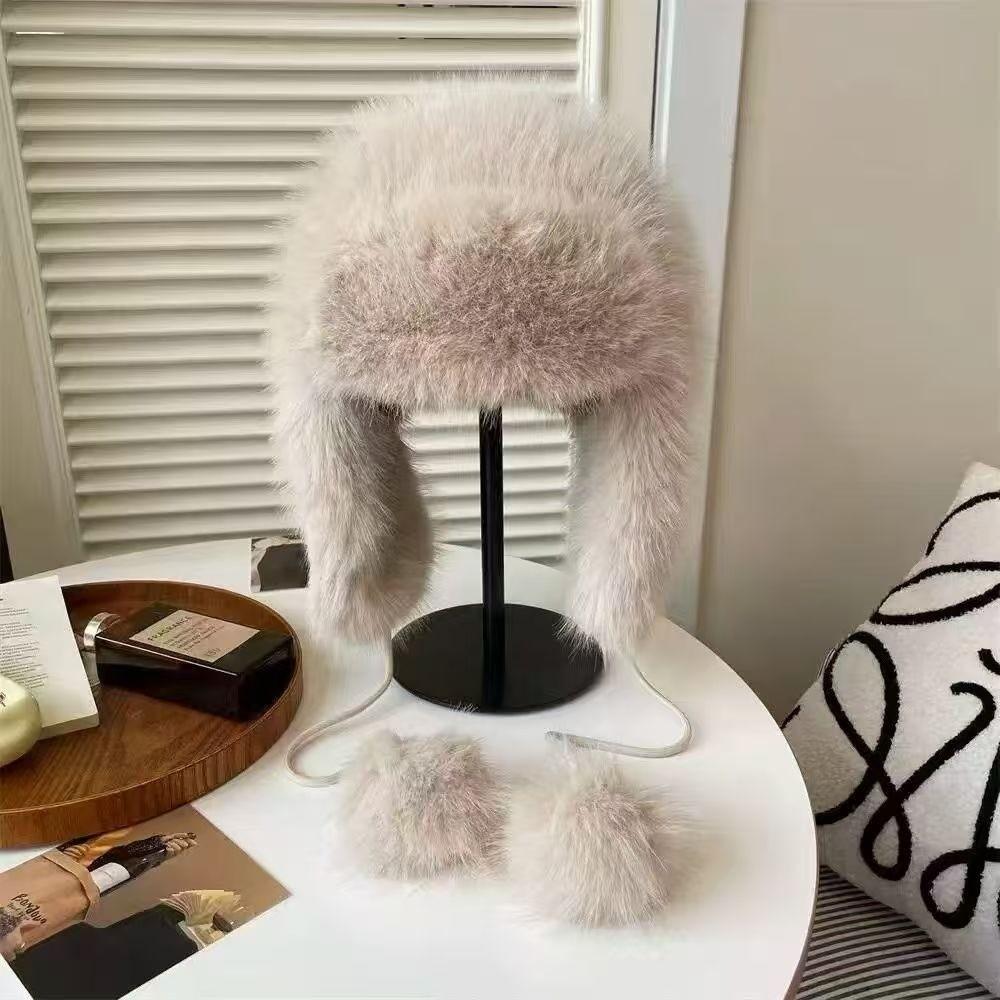 Warm Fluffy Bomber Hat Imitation Mink Fur Cold Weather Hat Fashion Winter Cycling Hat  for Women