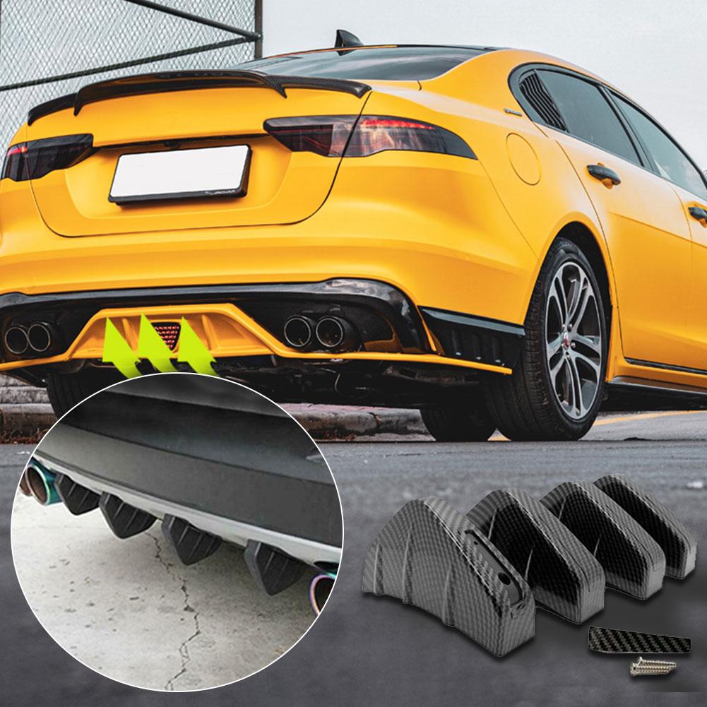 4PC Universal Car Rear Bumper Spoiler Diffuser Shark Fin Protect Cover Anti-crash Accessories Valance Chin Rubber Car Bumper Lip