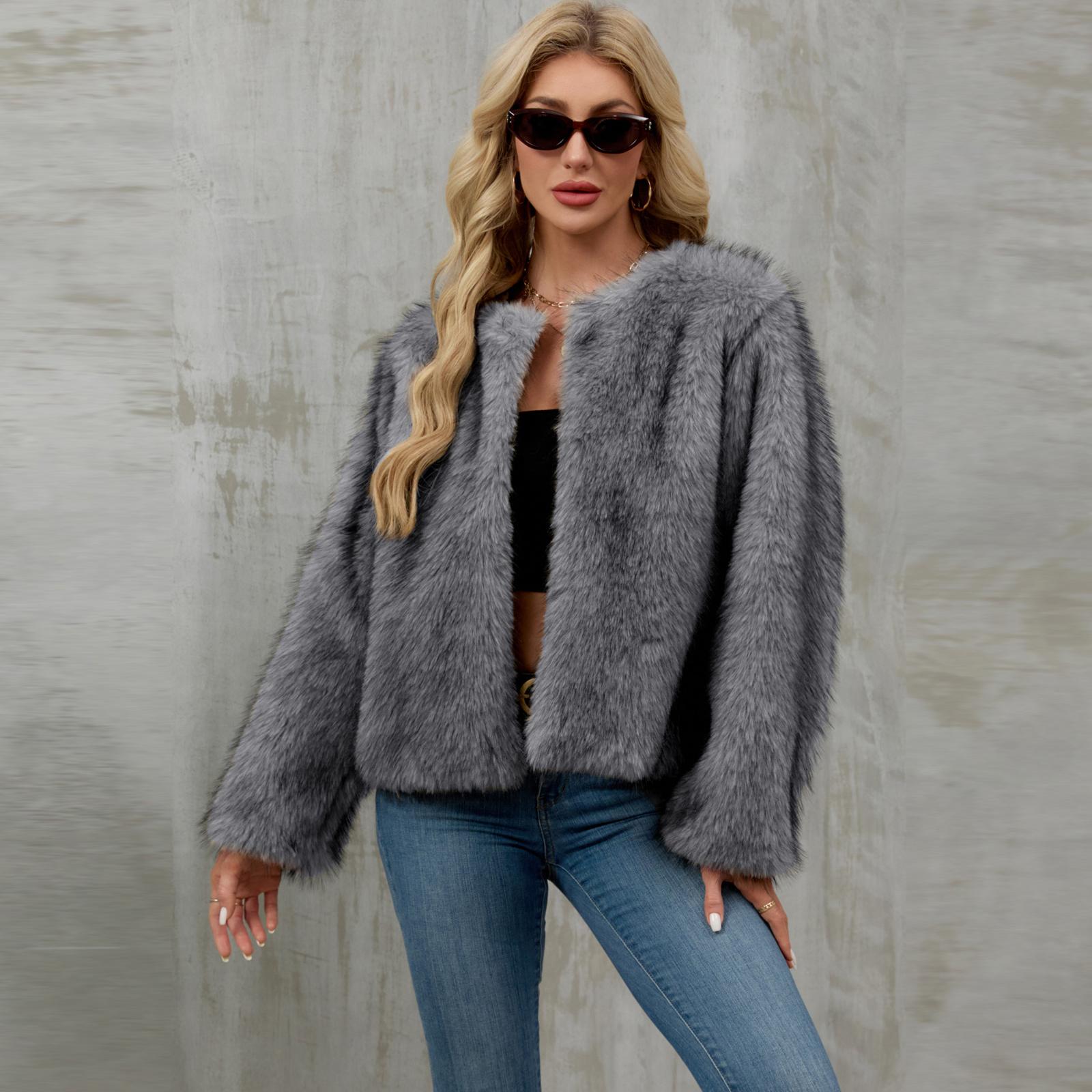 

Women s loose-fitting plain-colored trench coat L