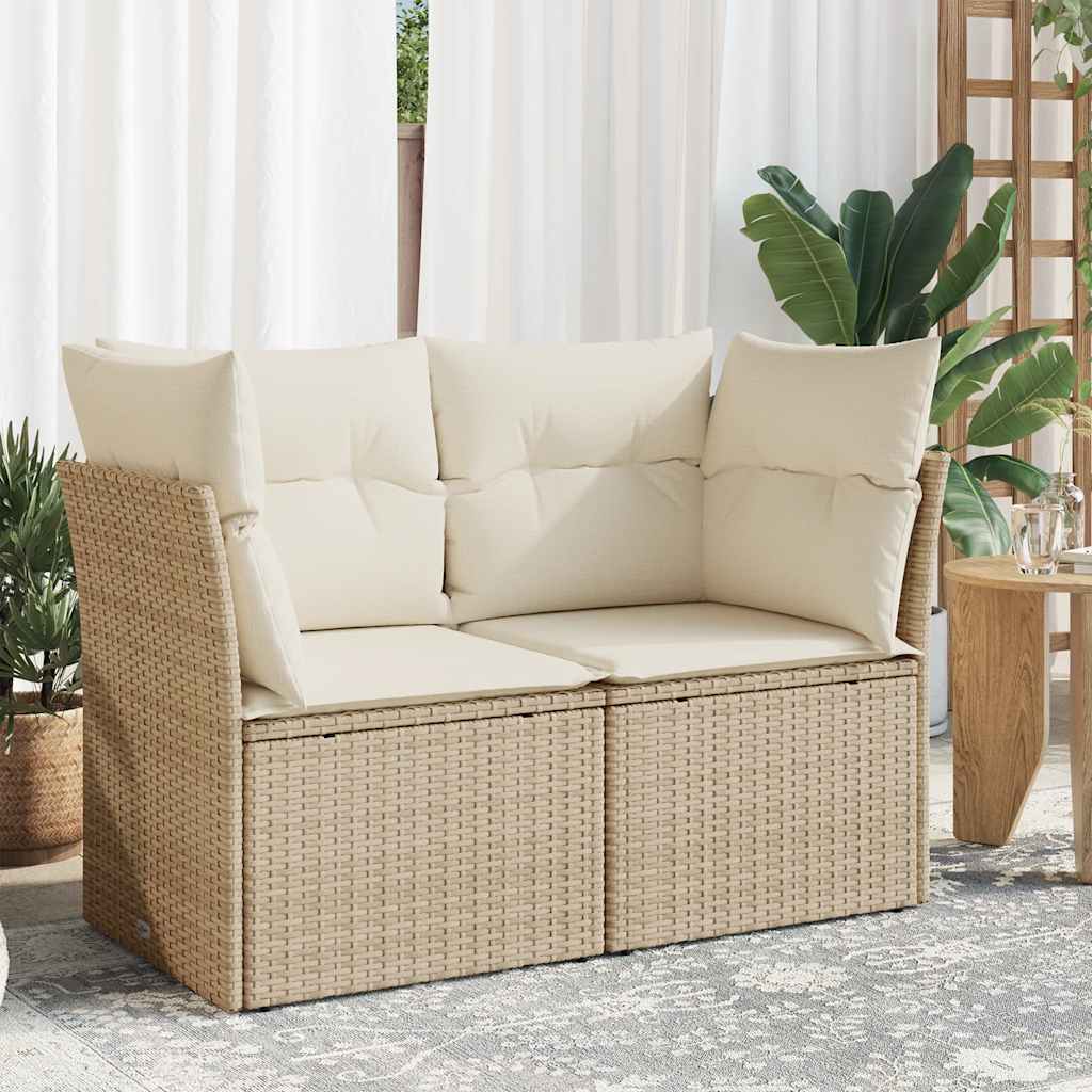 Vidaxl Garden Sofa With Cushions, 2-Seater, Beige, Poly Rattan