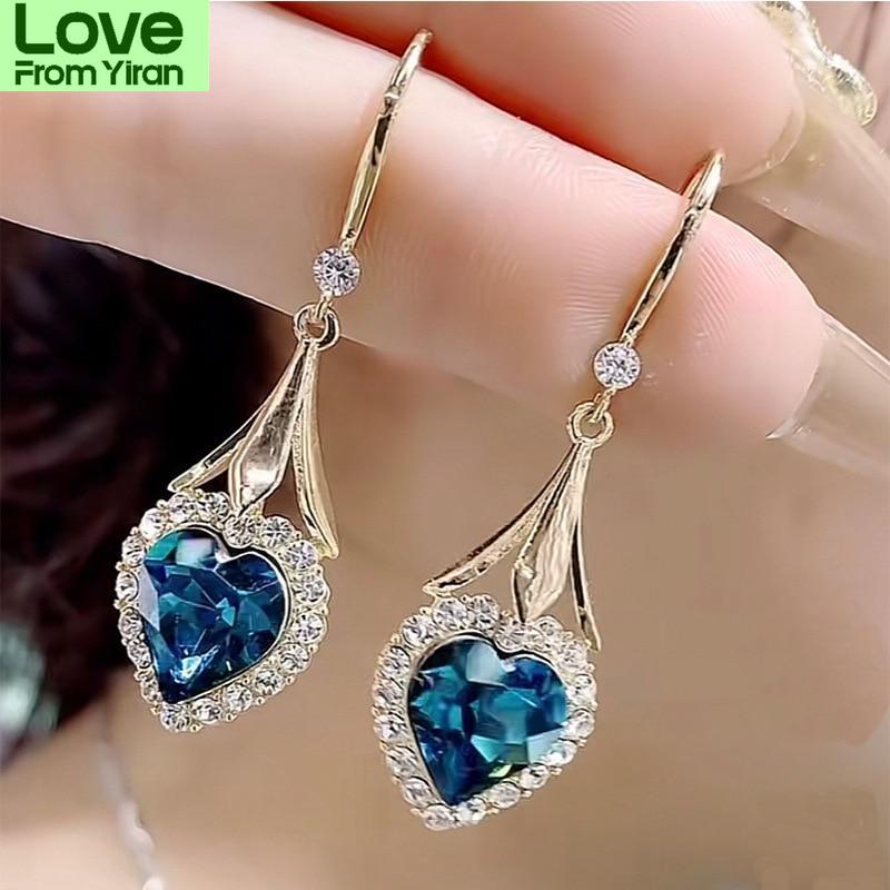 

Синие серьги-подвески в форме сердца для женщин Новые украшения Подарки на день рождения