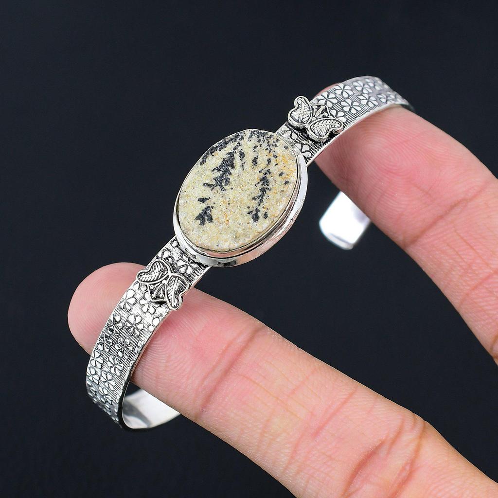 Birthday Gift For Her Natural Psilomelane Dendrite Bangle Adjustable 925 Silver