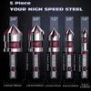 5-Piece Red Hex Shank Countersink Bit Set - 82° Five-Flute Measurements In Imperial Units