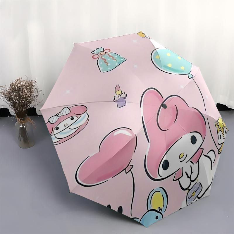 1pc My Melody Balloon Automatic Opening/Closing Umbrella with Cute Animal Friends, Portable Three-Fold Design, 8-Bone Iron Frame Outdoor Umbrella, Ide