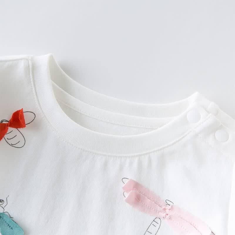DAVE&BELLA Girls' Cartoon Short Sleeve Cotton T-Shirt