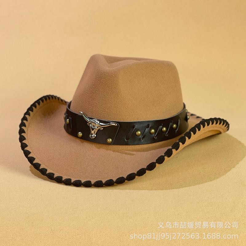 European and American Western Cowboy Hat Men's and Women's Fashion Wool Top Hat Ethnic Style Tibetan Cowboy Hat