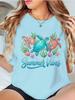 Colorful Sea Turtles Seashell Starfish Summer Vibes Ocean Graphic Womens T Shirt Short Sleeve Crew Neck Casual Ladies Tee Tops