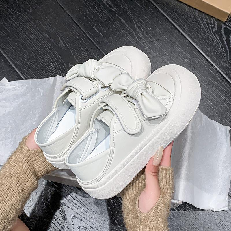 Little white shoes women's 2025 new spring and autumn women's popular thick-soled heightening skirt high-end versatile Velcro board shoes