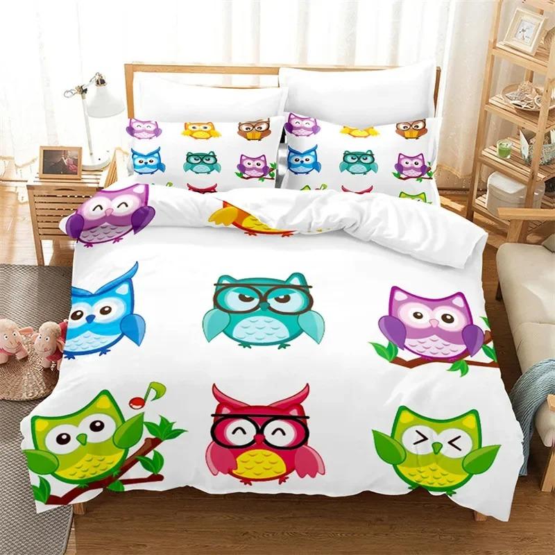 Cartoon Eule Bettbezug Set Mode Niedlich Tier Bettwäsche Set Weich Mikrofaser Druck Bettdeckenbezug Dekorativ Kinder Kinderzimmer