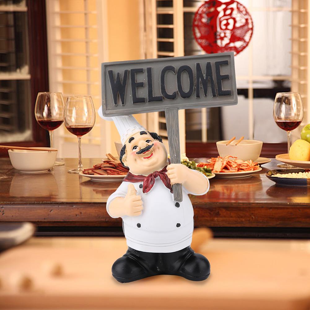 Restaurant Resin Cute Chef Figurine Miniature Statue Ornaments Welcome Board Table Decor