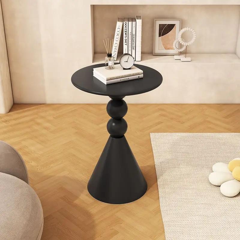 Scandinavian Style Wrought Iron Round Table - Cream White Accent Table for Living Room or Sofa Side, Minimalist & Modern