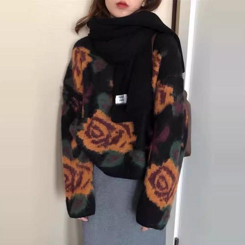 

Винтажный парчовый свитер женский осенне-зимний утолщенный верхняя одежда свободного и ленивого стиля вязаный дизайн блузка Picture Color S