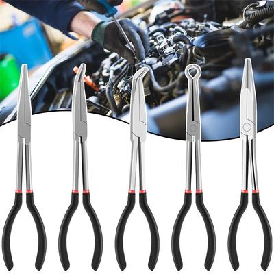 1pc 11-inch Long Nose Pliers with Curved and Straight Tips - Ideal for Industrial, DIY Applications and Car Repair