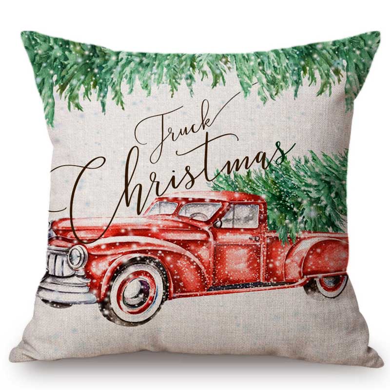 Cuscino Decorativo Natalizio Acquerello Carino Copricuscino per Divano Camion di Natale Albero Cane Cucciolo Adorabile Lettera Neve Copricuscino