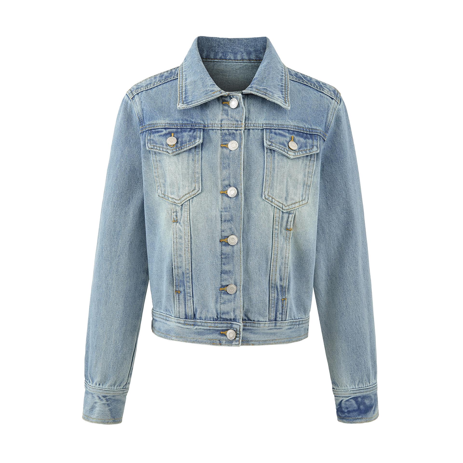 

Women s Slim Fit American Retro Denim Jacket with Lapel - 2026 New Spicy Girl Fashion Cardigan Small