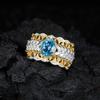 S925 Sterling Silver Inlaid With Natural Garnet Topaz Colored Treasure Ring Women'S Wide Version Retro Hollow Luxury Ring
