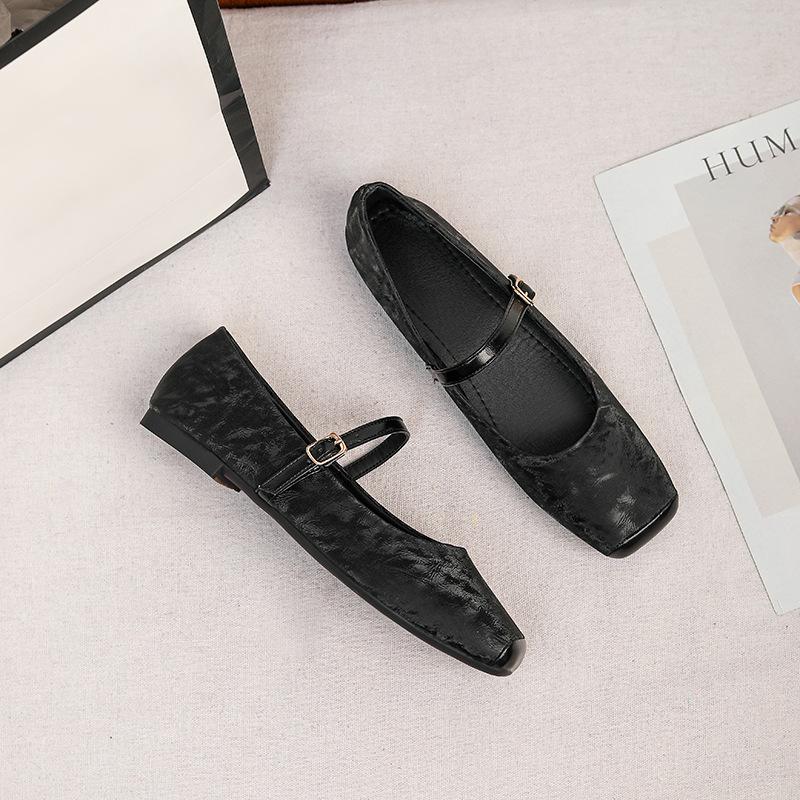 Women's Square Toe Mary Jane Flats Casual Ballet Shoes Walking Shoes with Adjustable Strap Slip On Comfortable Work Flats Soft Dressy Shoes for Women