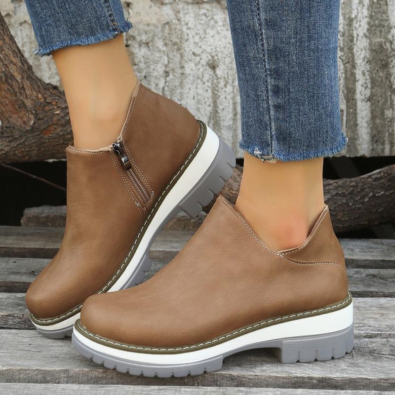 

Women s shoes fashion retro casual single shoes low heel side zipper four seasons wear 36 хаки