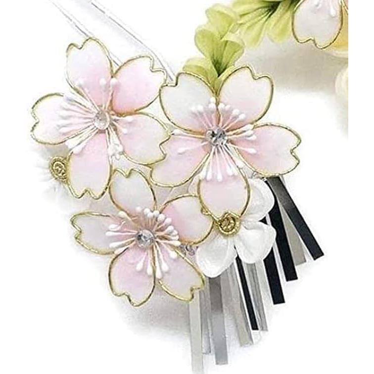 2-Piece Hair Accessory Set for Formal Occasions - White Tsumami Zaiku with Silver Dangles, Ivory, Cream - Premium Hair Ornaments for Kimono,