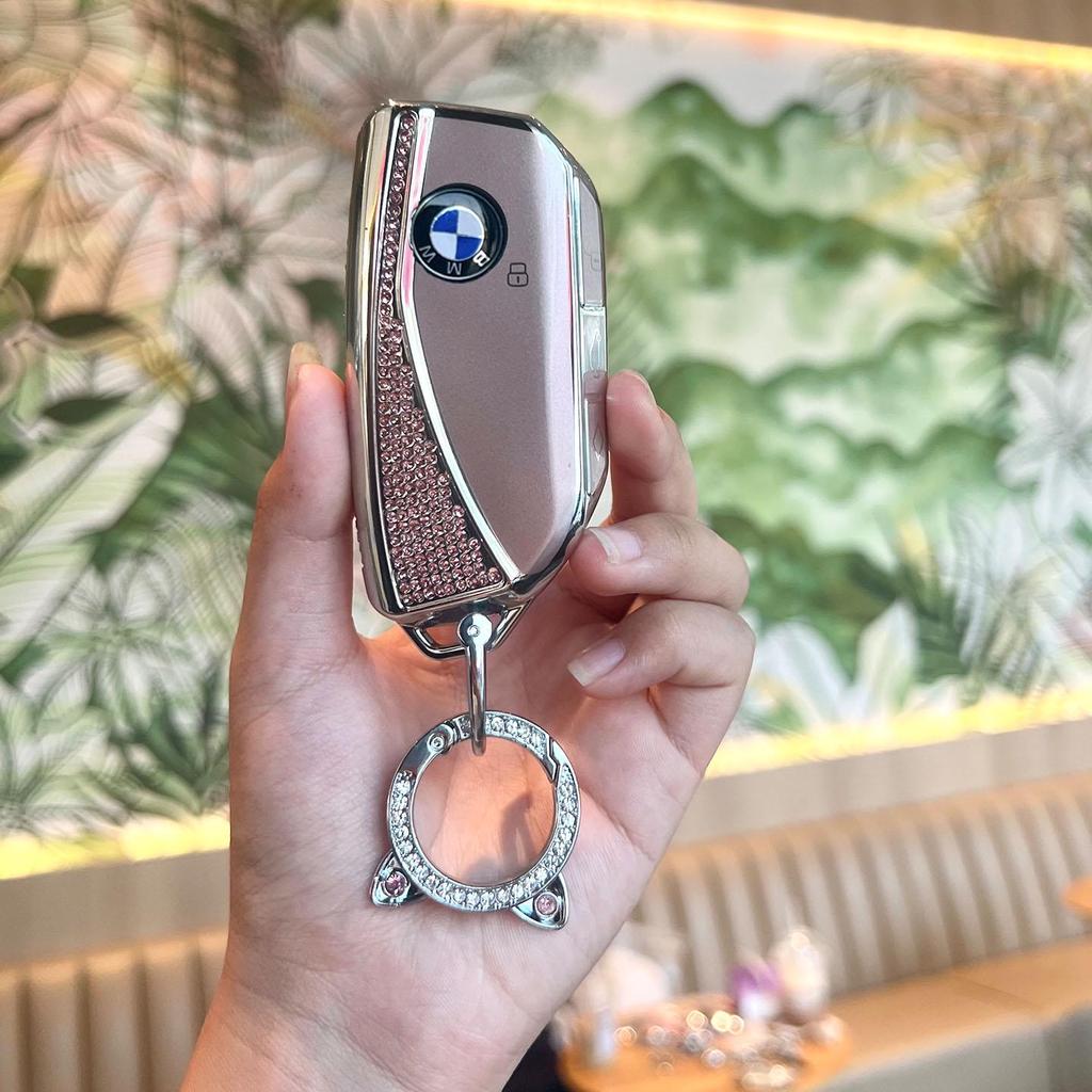 BMW Key Case: Compatible with X1, X2, X3, X4, X5, New 1 Series, 3 Series, 5 Series. Blade Style Shell with Women's Buckle Bag.