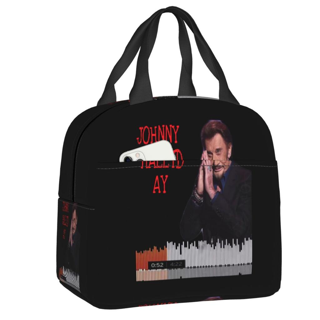 Sac à déjeuner isotherme personnalisé Johnny Hallyday Chanteur de Rock Français pour Pique-nique en Plein Air Réutilisable Glacière Thermique Boîte Bento Femmes Enfants