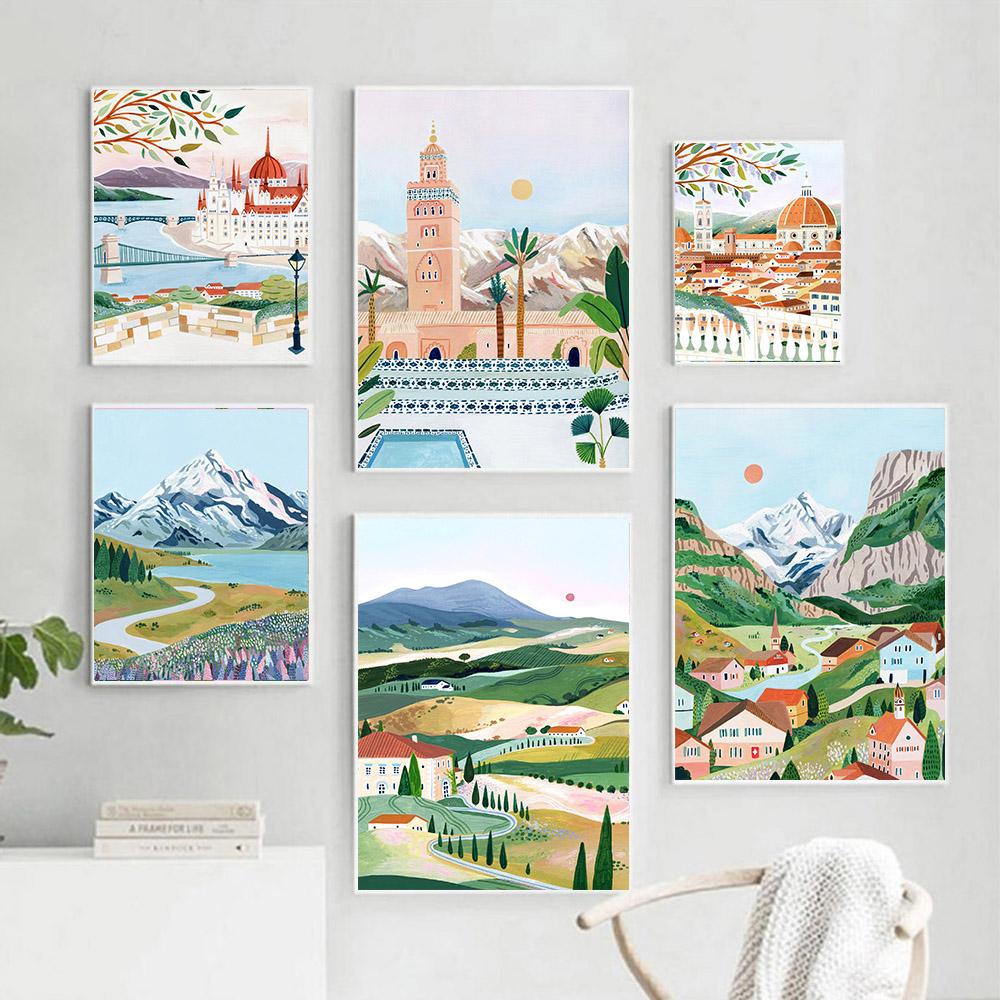 Travelling Urban Landscape Poster Hungary Italy Amsterdam New Zealand Switzerland Wall Art On Canvas