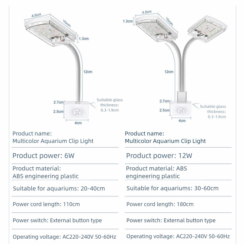 6W/12W Fish Tank Clip-on Light colored light double-headed Aquarium Supplies Clamp lamp highlight LED Fish Tank Lamp