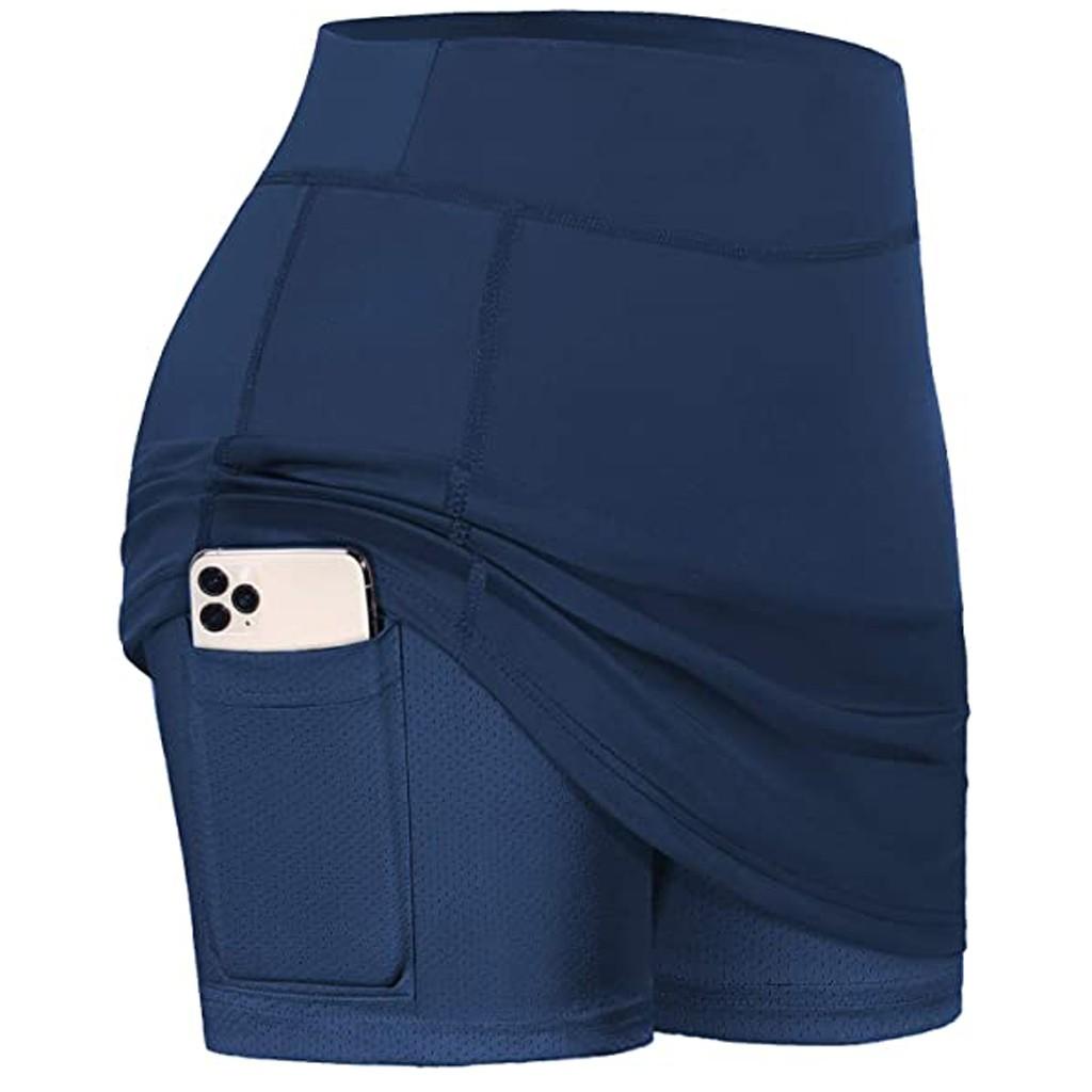 

Women s Tennis Skirts Run yoga Inner Shorts Elastic Sports Golf Pockets Skorts L тёмно-синий
