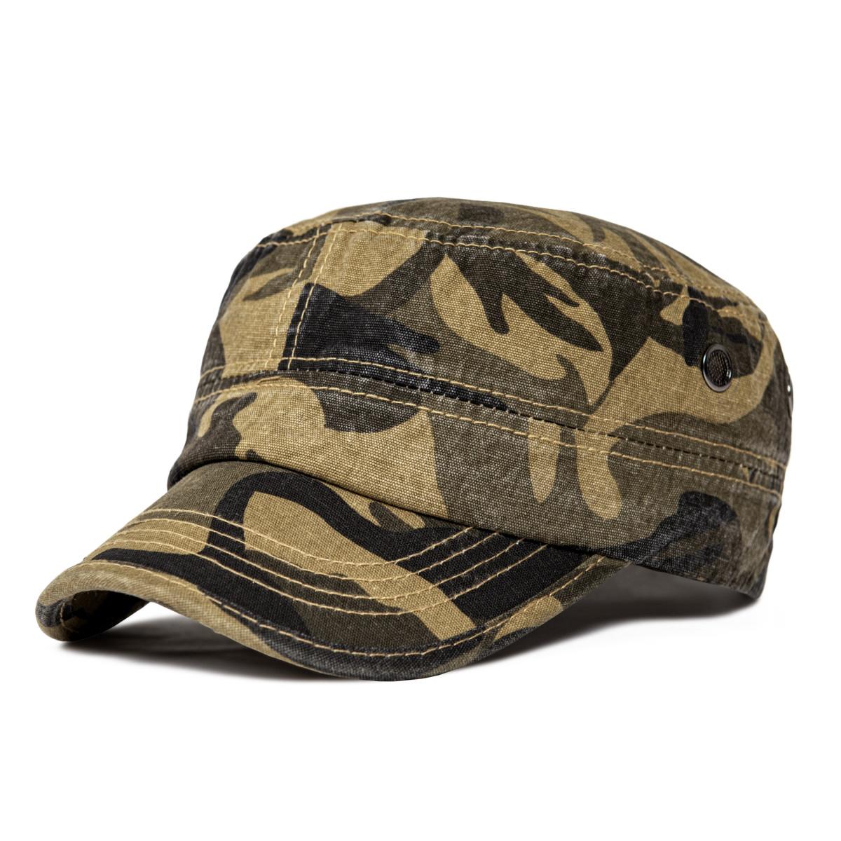 Voboom Denim Militaire Pet Mannen Gewassen Katoen Bucket Hat Lente Herfst Hoofddeksel Platte Top Verstelbare Vizier Petten Trucker Petten 57-60cm beige