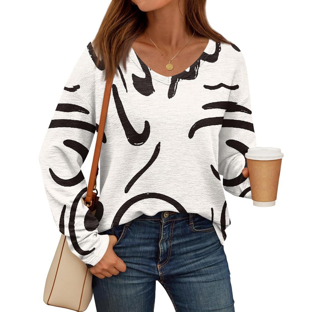 Damen Langarmshirt mit V-Ausschnitt, Basic-T-Shirt, lässiges Top, trendige Tunika-Outfits für den Herbst, tailliertes T-Shirt