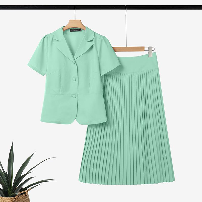 ZANZEA Women Short Sleeve Blouse and Pleated Skirts Casual Two Piece Suit Sets