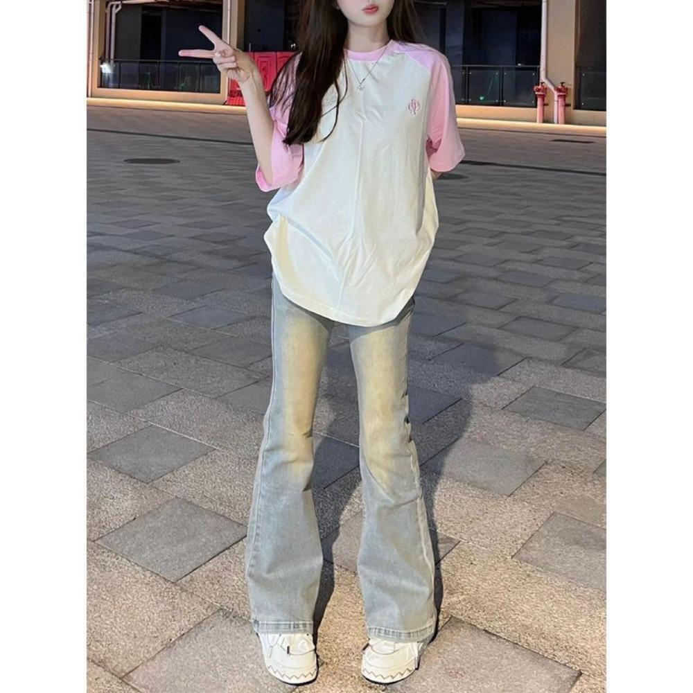High Street Street Personality High Waist Micro Pull Jeans Spring and Autumn Versatile Slim Skinny Flared Floor Mopping Jeans