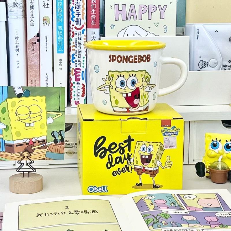 Taza de cerámica de Bob Esponja para niños con vaso medidor de agua, taza para café con leche para oficina, regalo de cumpleaños