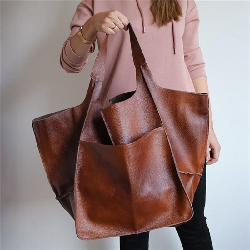 Retro Fashion Casual Soft Large-Capacity Handbag Ladies PU Leather One-Shoulder Crossbody Bag
