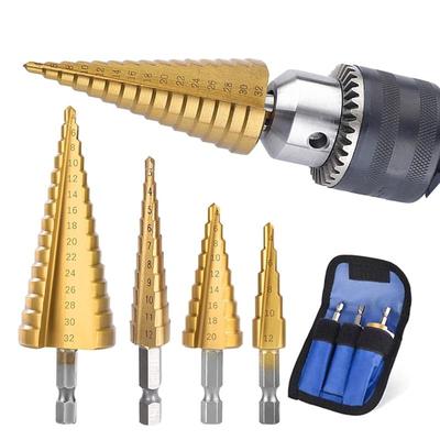 3Pcs/set 3-12mm 4-12mm 4-20mm Straight Groove Step Drill Bit Titanium Coated Wood Metal Hole Cutter Core Drilling Tools Set