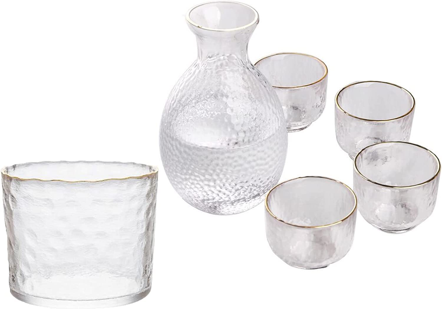 Glass Sake Bottle Set, Japanese Sake Set, Sake Set, Insulated, Heat-Resistant Glass, Sake Set, Sake Bottle, Sake Cups, Cold Sake Server, Simple Design