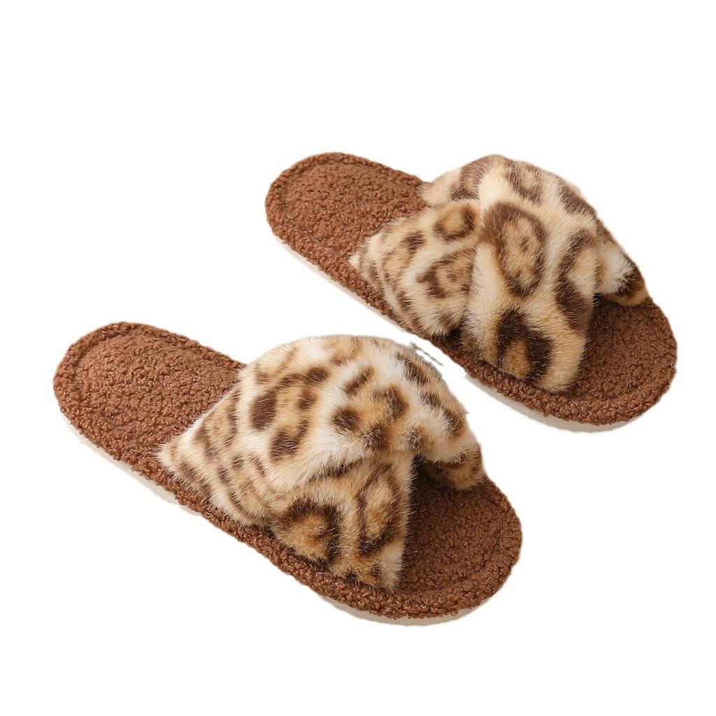 Damenmode flauschige Baumwollpantoffeln mit dicker Sohle und Leopardenmuster für die neue Saison
