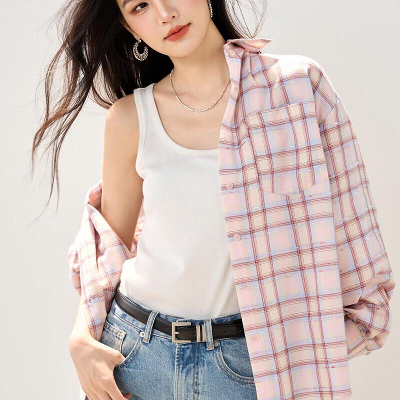 La Chapelle Korean-Style Aesthetic Plaid Long-Sleeve Shirt