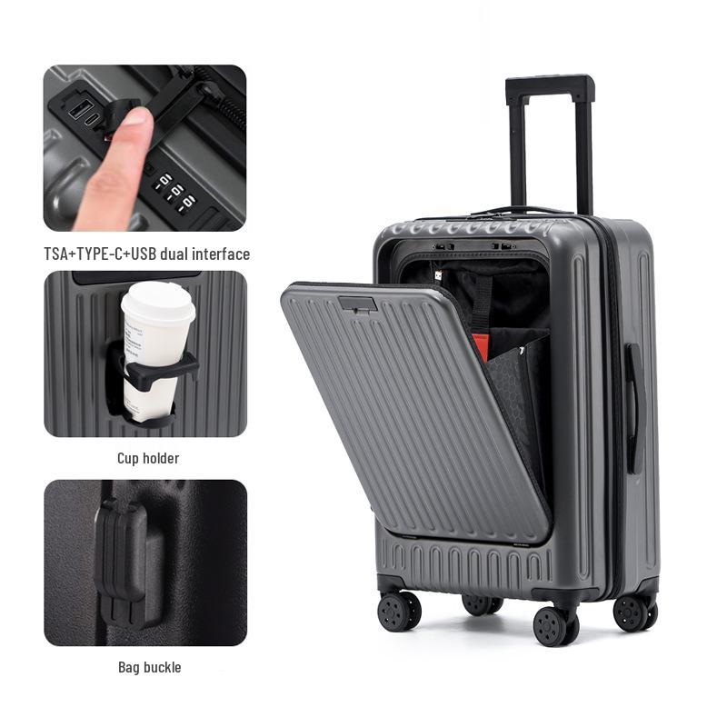 20-Inch Lightweight Frosted Front-Opening Trolley Carry-On Suitcase, 24-Inch Travel Luggage Leather Case.