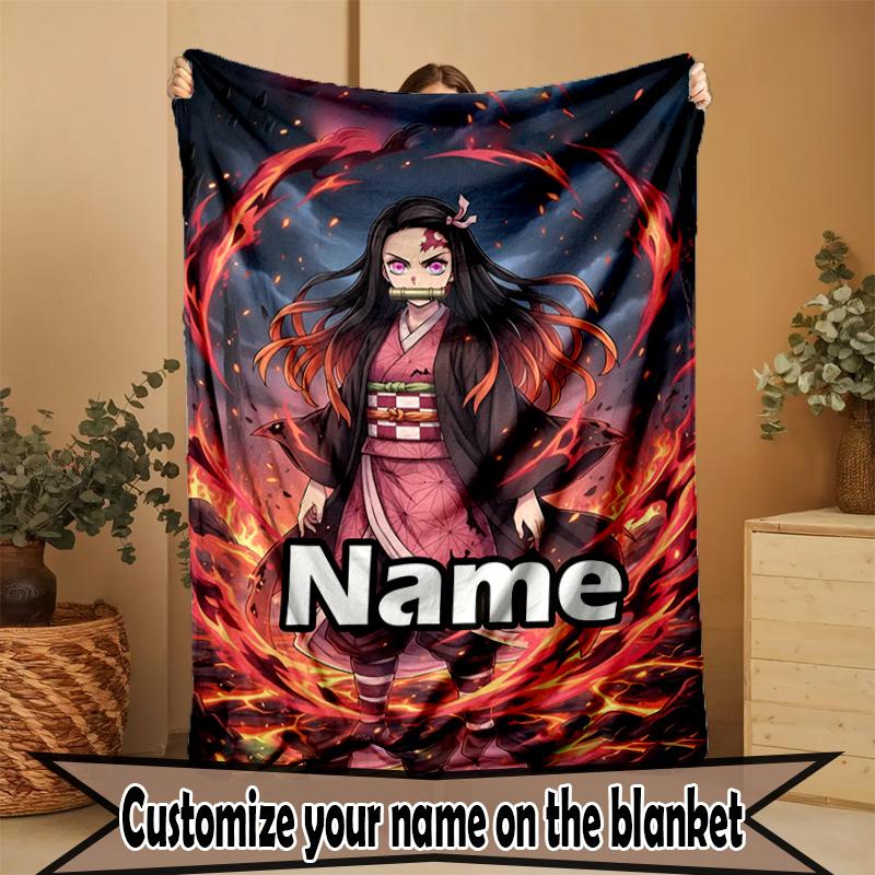 Custom Name Personalized Demon Slayer Print Blanket, Home Decor, Bedroom, Sofa, Camping, Couch, Gifts for Birthday ChristmasEnthusiasts