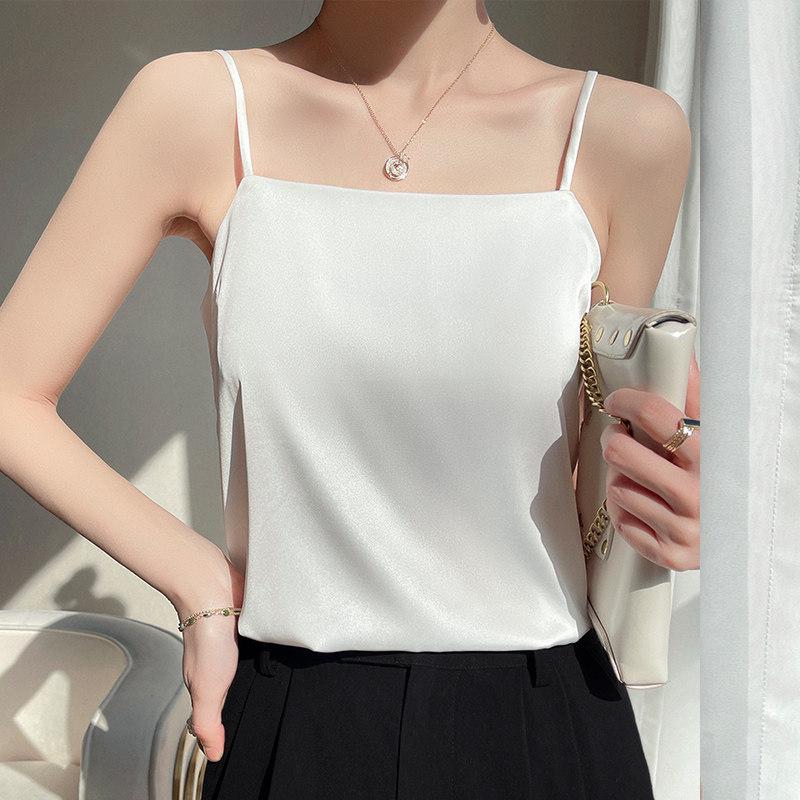 Women's White Satin One-Shoulder Camisole - 2026 Spring/Summer Versatile Layering Top