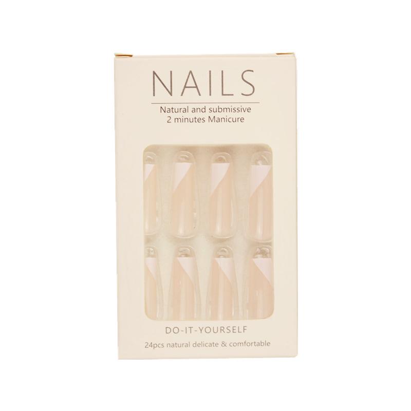 French White Edge Long Nail Tips - Removable False Nails
